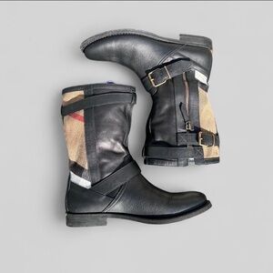 Burberry House Check & Leather Biker Boots